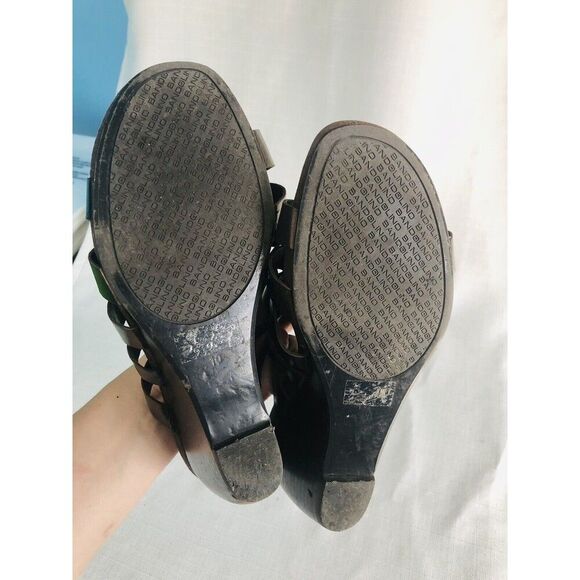 VTG Y2K Bandolino Sandals Size 10 Brown Straps Wedge Slip On Open Toe - Picture 9 of 13